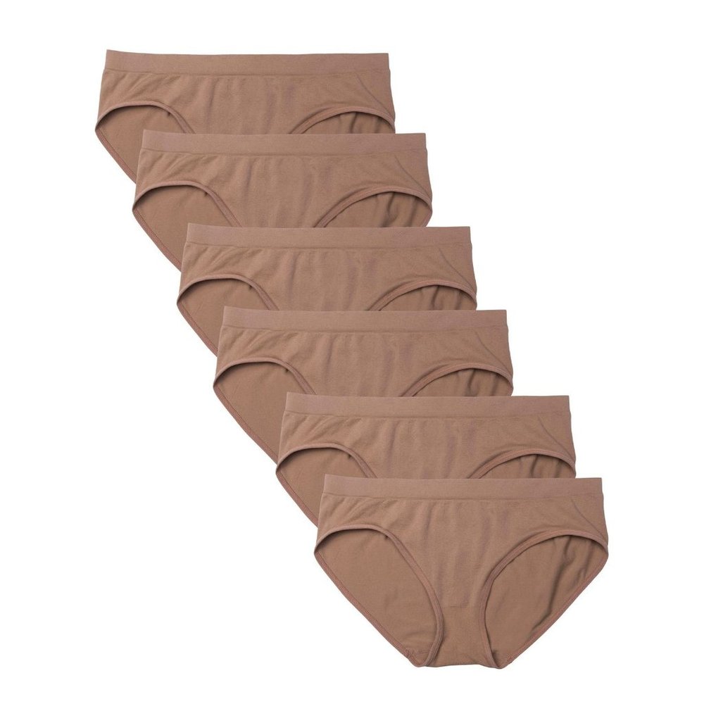 6 Pack Women's Nylon Spandex Hipster Brief Underwear A11 Dark Beige New NWB